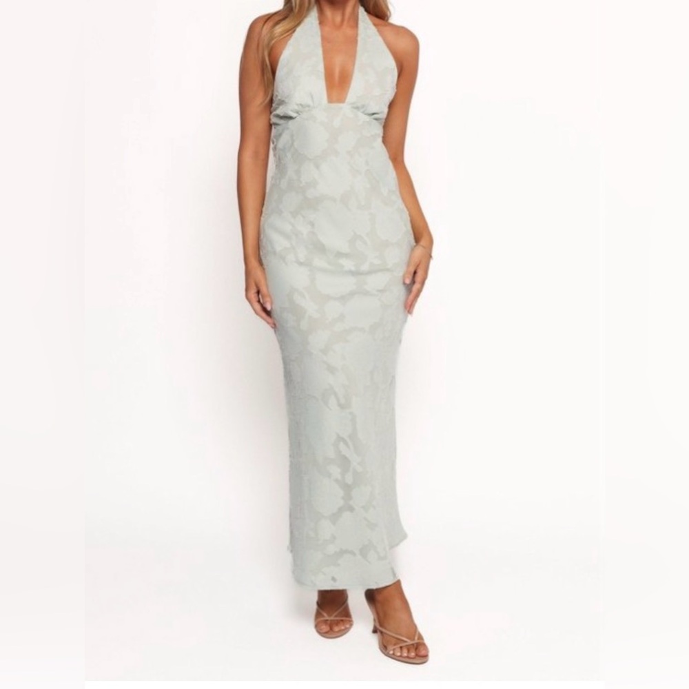 New With Tags Petal & Pup Pale Sage Halter Backless Maxi Dress